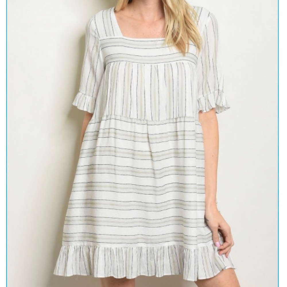 ✨SAGE & WHITE STRIPED SHIFT SUNDRESS ✨ NWT✨